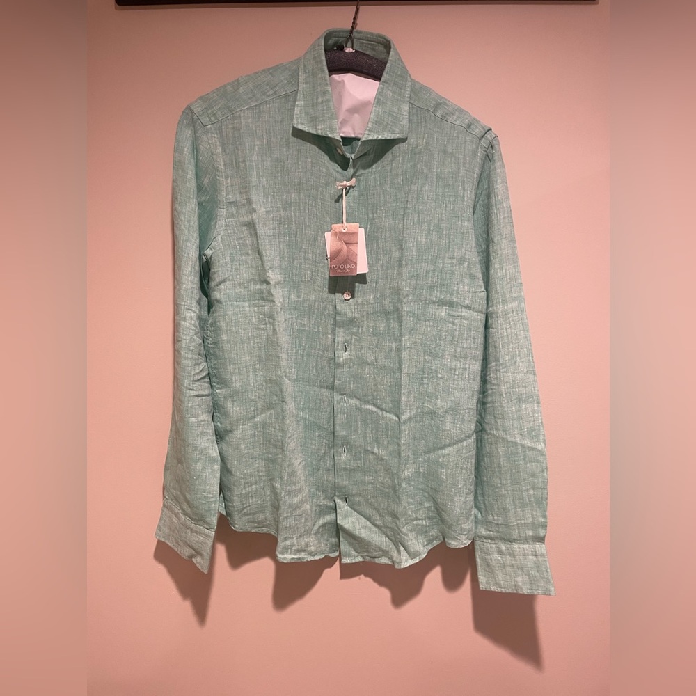 Men's Light Green Linen Shirt Jacket